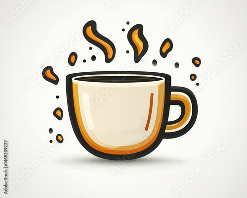 Cartoon coffee cup with steam