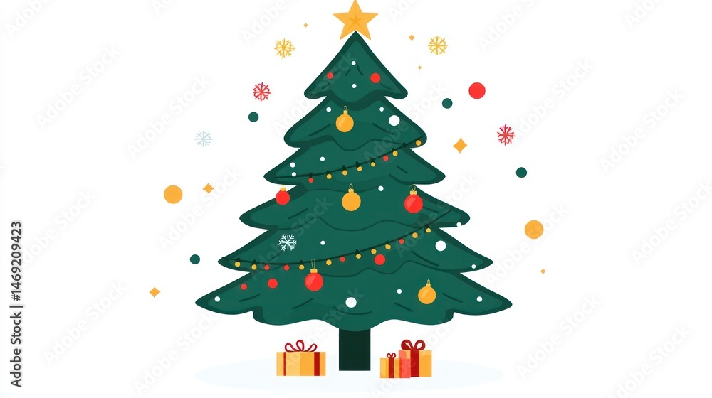 Fototapeta premium Festive Christmas tree with ornaments and gifts