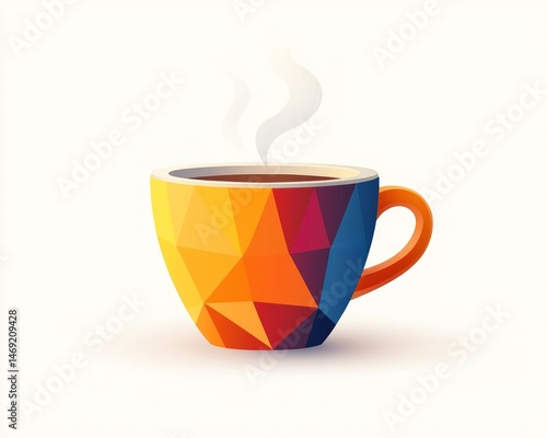Colorful polygon coffee cup with steam