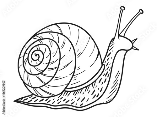 Snail coloring page, contour vector illustration for children and adults