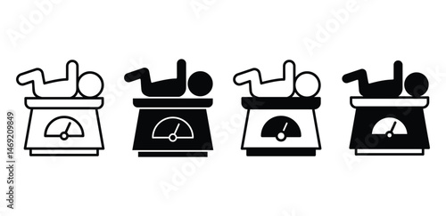 Baby Weight Scale Icon Set Black and White Illustration Vector Design