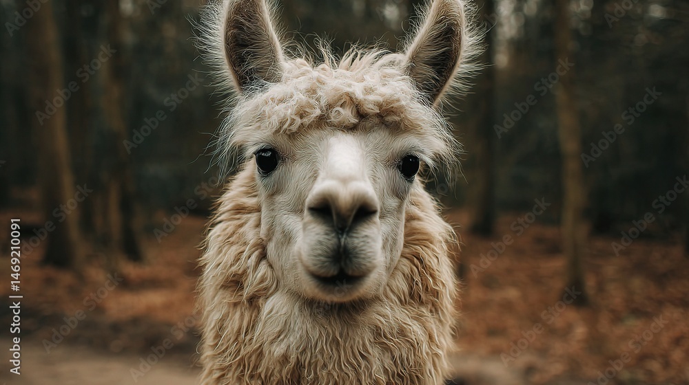 Obraz premium Curious Llama Gazing at Camera with Wide Eyes in Natural Setting