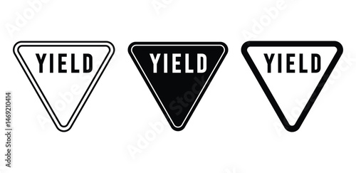 Triangular Yield Sign Black, White, and Outline Vector Design Illustration