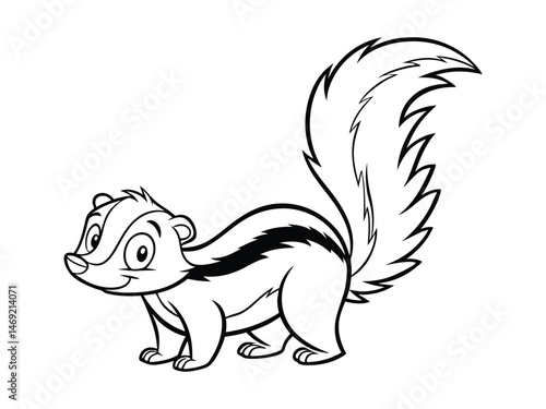 Simple vector illustration of Skunk hand-drawn for kids coloring page