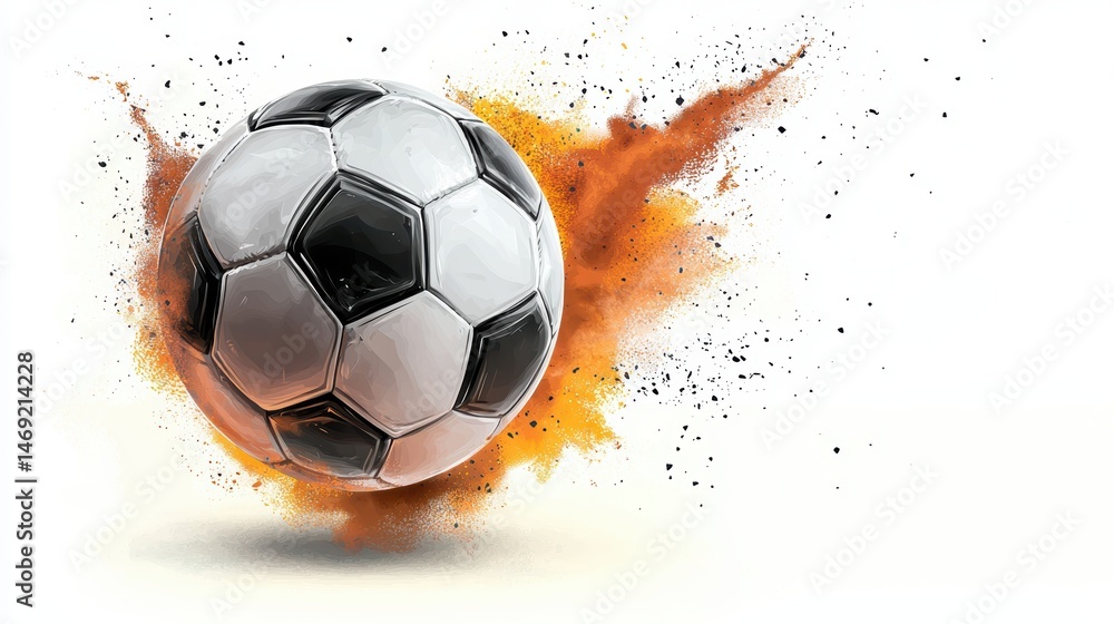 Fototapeta premium A stylized sketch of a soccer ball with exaggerated features and artistic flair, blending realism with abstract elements in sports art.