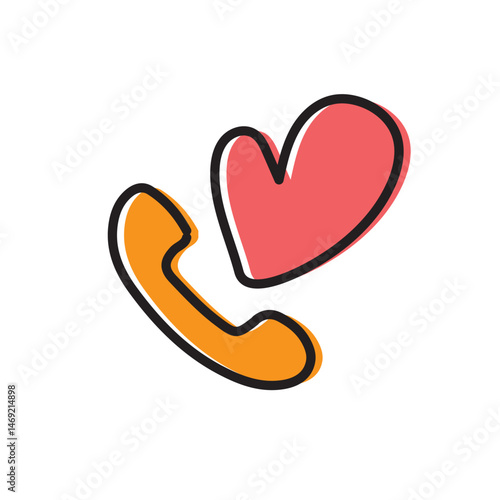 Heart-shaped phone call icon.  A stylized telephone handset graphic with a heart graphic overlapping it, suggesting a loving or caring connection