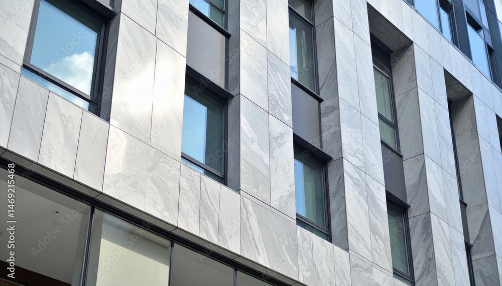 Modern Urban Architecture with Marble Facade and Reflective Windows Modern Urban Architecture with Marble Facade and Reflective Windows