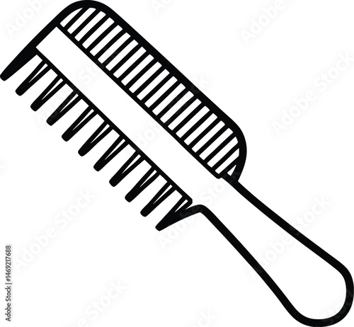 Black and white isolated hair tools include a plastic comb, wooden comb, and hairbrush for hairstyle Coloring Page.