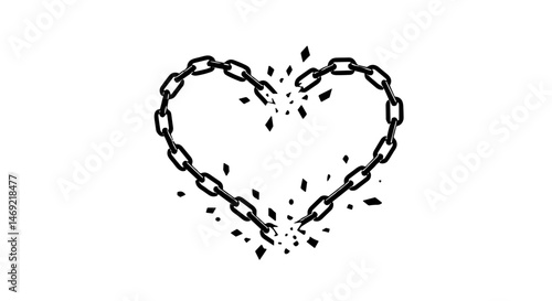 Broken heart symbolizing freedom from chains  