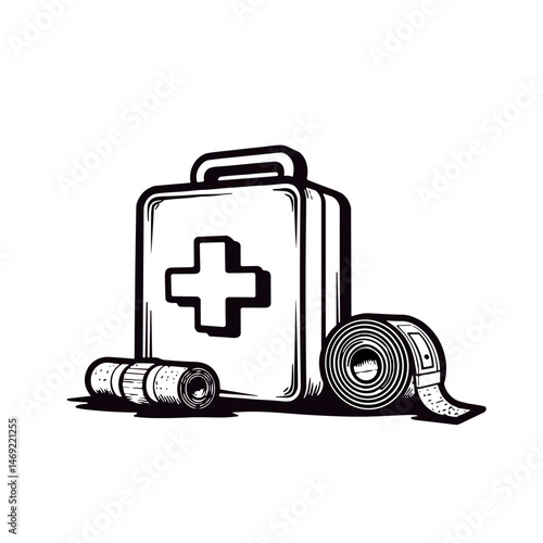 Support bandage with Velcro and first aid kit illustration  