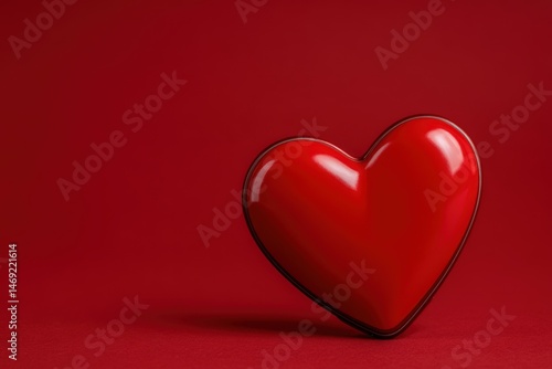 Glossy red heart shape on a rich red backdrop symbolizing love and affection conveying deep emotions and sentiments capturing the essence of romance and connection