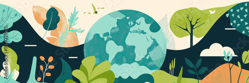 Eco friendly Earth Day illustration with geometric nature elements sustainable environment concept flat design vector banner background