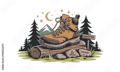 Modern hand-drawn style vector illustration celebrating outdoor adventure and nature, easily scalable and editable.