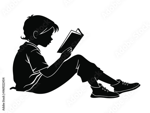 Kid reading silhouette. Clipart image isolated on a background