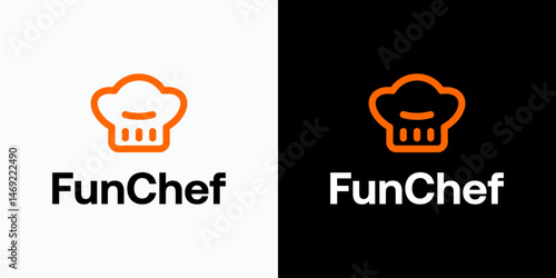 Smiling chef hat vector logo design with modern, simple, clean and abstract style. Icon for business, cooking and personal branding.
