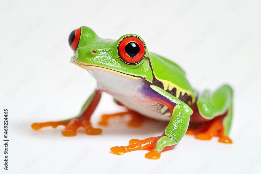 Obraz premium Closeup of a red eyed tree frog Agalychnis callidryas against a white backdrop