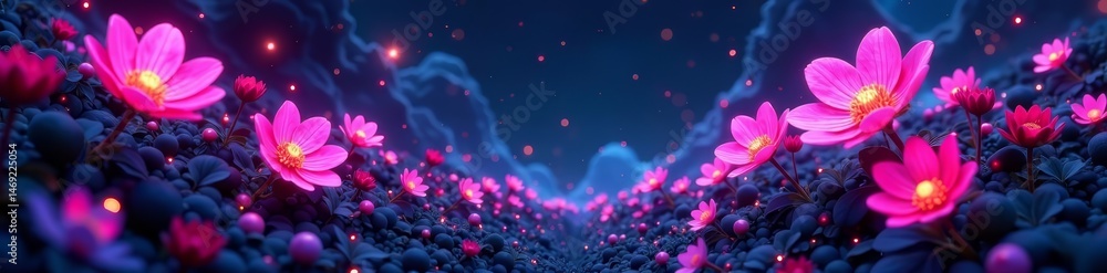 Surreal neon blooms amidst abstract dark sci-fi scene, vivid, sci-fi Surreal neon blooms amidst abstract dark sci-fi scene, vivid, sci-fi