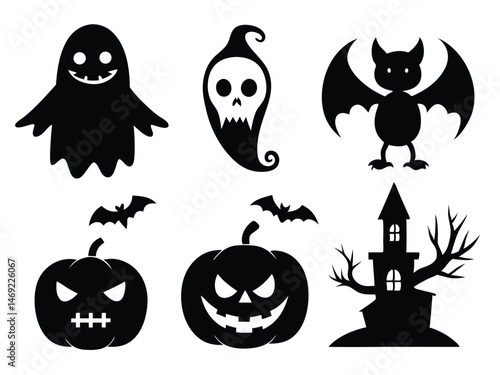 Set of halloween vector silhouette, Set of halloween icons silhouette illustration vector design