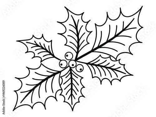 Holly berry black line icon, Christmas symbol, editable stroke vector design element