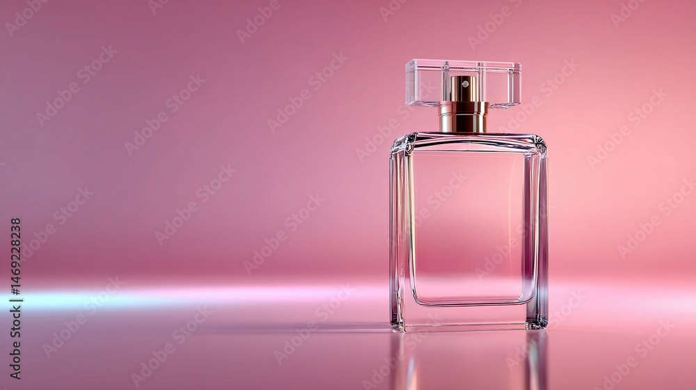 Empty Transparent Perfume Bottle Mockup on Seamless Background Empty Transparent Perfume Bottle Mockup on Seamless Background