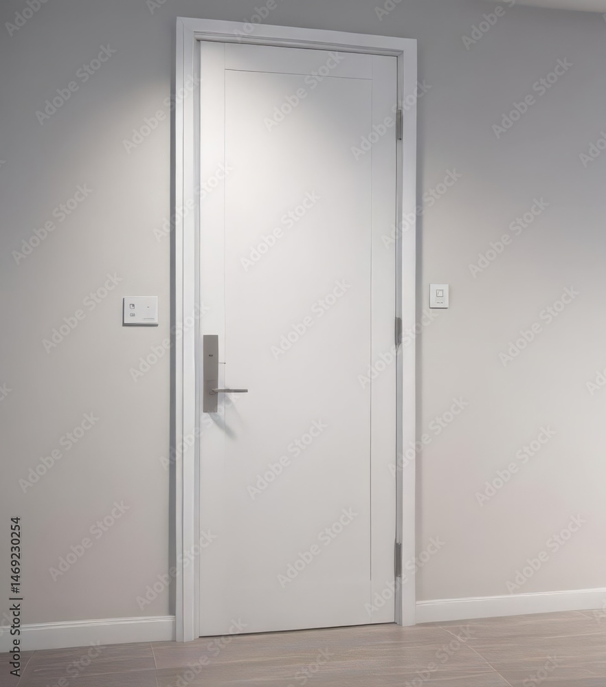Modern white interior door, sleek handle Close-up view , design, white background, new Modern white interior door, sleek handle Close-up view , design, white background, new