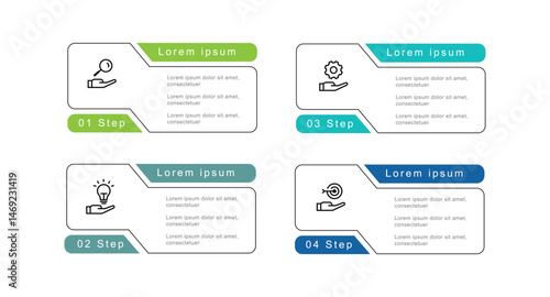 4 step columns infographic template with line style and icons suitable for business information and presentation