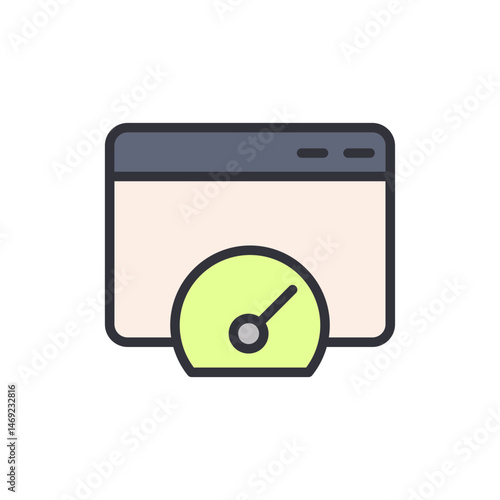 Browser with speedometer illustration, web performance optimization icon