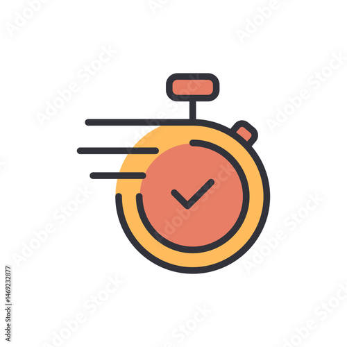 Stylized illustration of a rapidly moving stopwatch with a checkmark