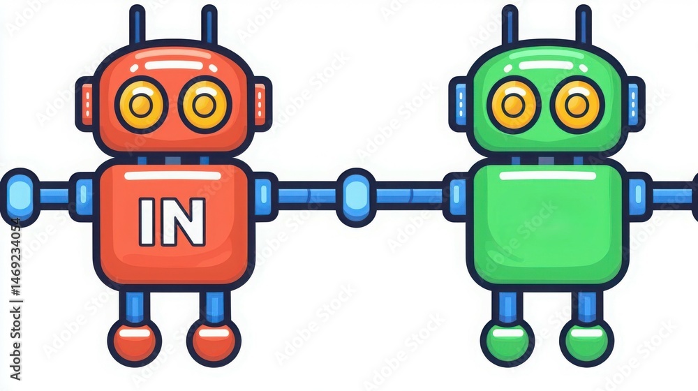 A cartoonish, simple drawing with word 'IN', indicating the flow between data collection and ideas in artificial intelligence A cartoonish, simple drawing with word 'IN', indicating the flow between data collection and ideas in artificial intelligence