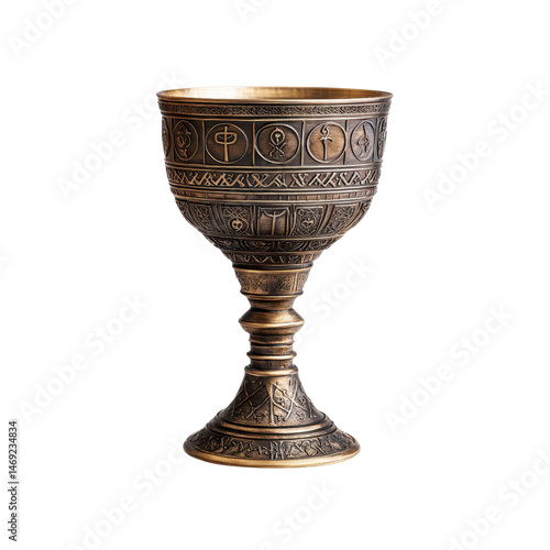 Ornate Antique Chalice with Intricate Religious Symbols and Celtic Knotwork