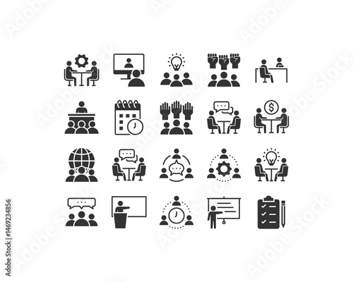 Set of meeting icons, conference, interview, 