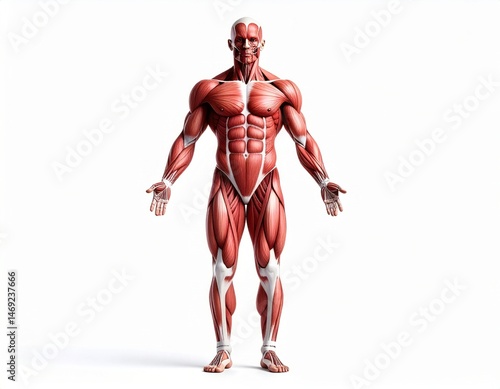 Muscle contraction concept, human muscle body over white background