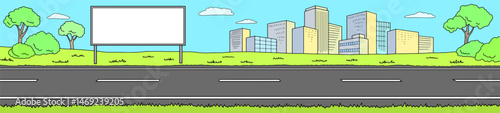 City road billboard graphic color street landscape sketch long illustration vector