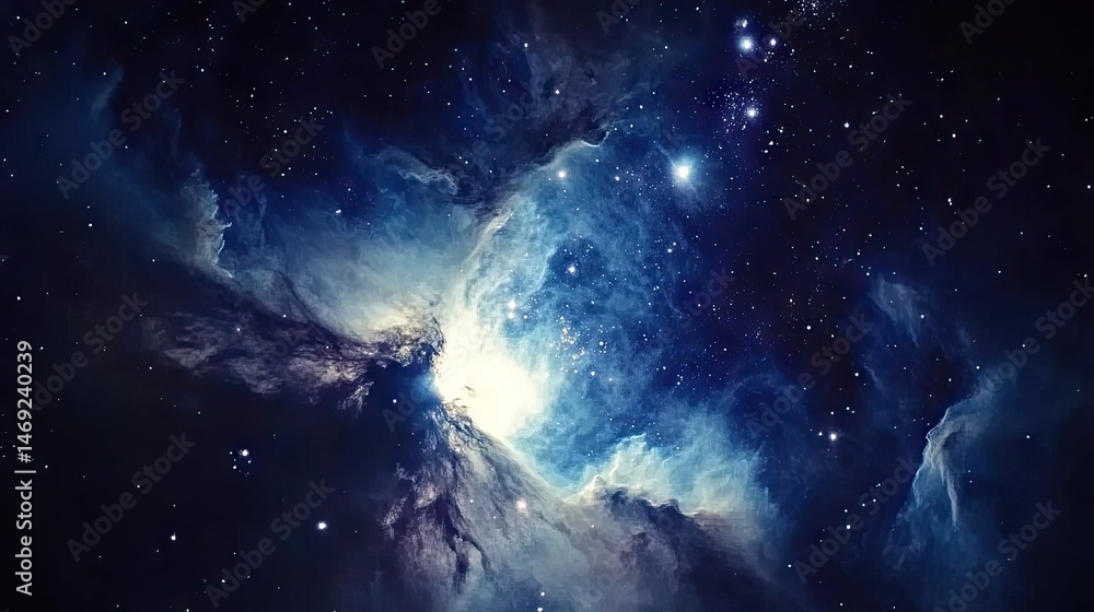 Fototapeta premium Vast cosmic nebulae bathed in starry night.