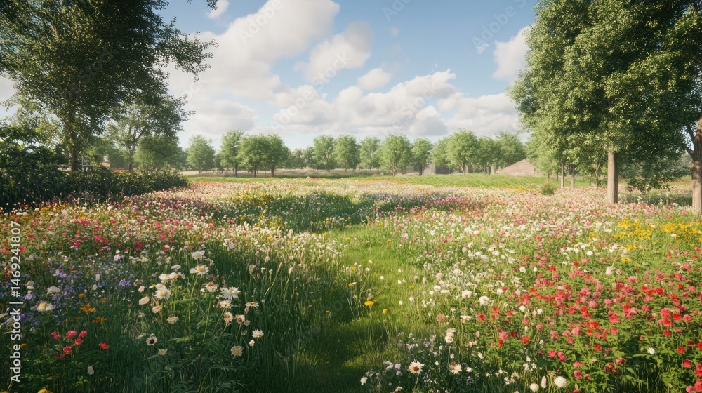 Obraz premium Colorful meadow with trees
