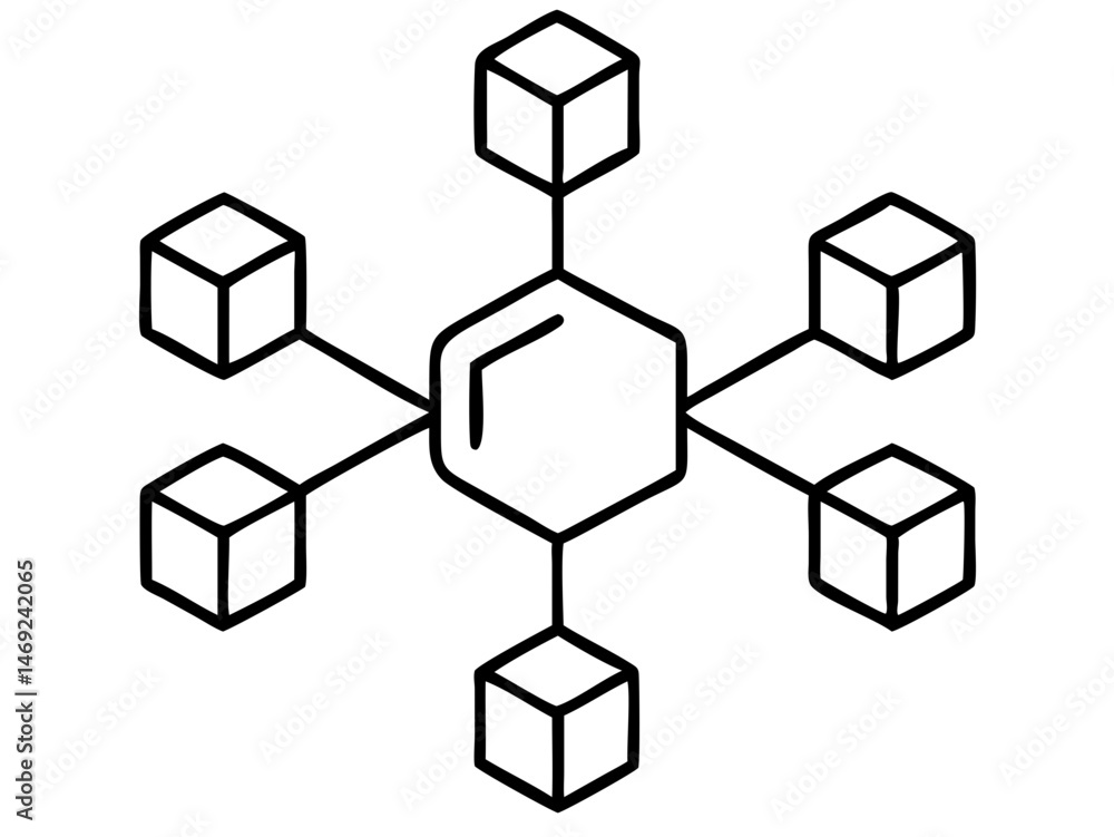 Black silhouette blockchain network icon representing decentralized digital transactions Black silhouette blockchain network icon representing decentralized digital transactions