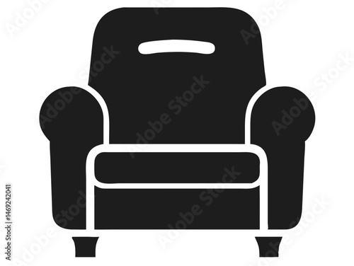 Black recliner armchair silhouette design with transparent background