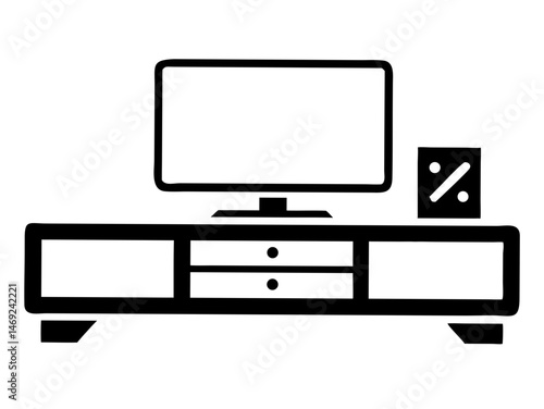 Black silhouette design of an entertainment unit for modern living rooms with transparency.
