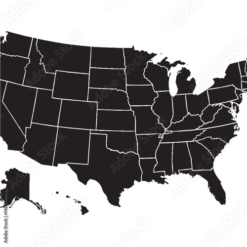 USA Map with States Isolated on White Background – Vector Illustration 