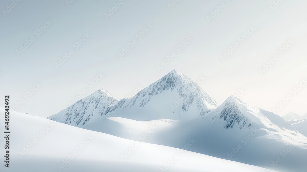 Fototapeta premium A serene winter mountain landscape bathed in soft light.