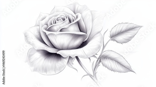 A beautiful hand-drawn flower sketch with delicate shading, highlighting the intricate details of a rose in full bloom.