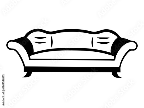 Elegant black silhouette design of a modern couch or sofa with transparency