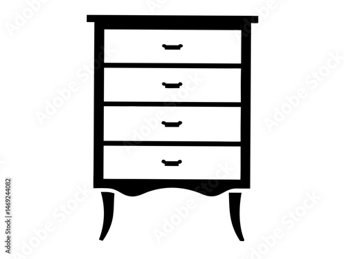 Elegant black silhouette of a dresser or chest of drawers with transparency