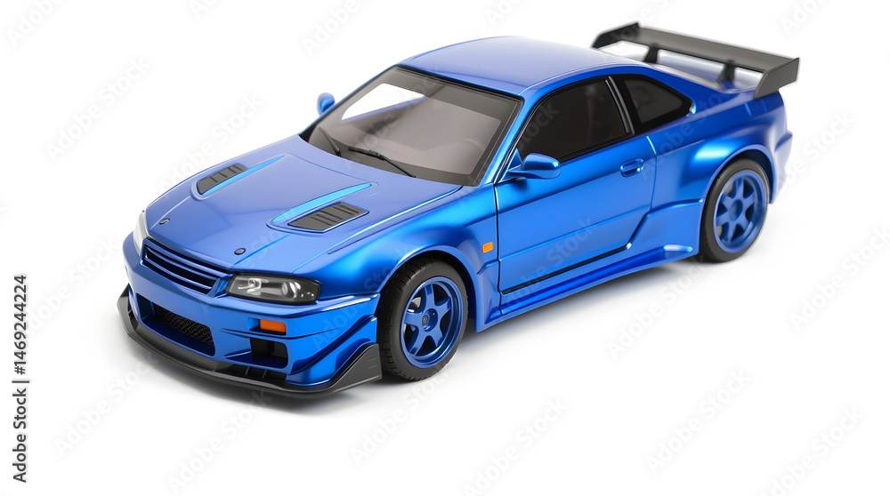 Fototapeta premium Blue tuned sports car model standing out on white background