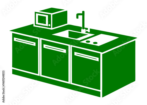 Green kitchen countertop illustration perfect for design projects with transparency
