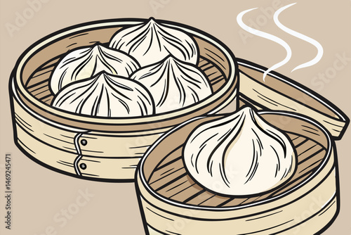 66 detailed graphite drawing of a large soup dumpling or xiao long bao in a bamboo steamer, highly realistic, intricate textures, dramatic lighting, chiaroscuro, realistic shading, photorealistic