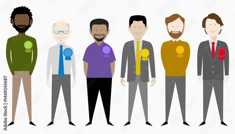 Fototapeta premium Diverse group of male politicians representing various political parties. Editable vector available.