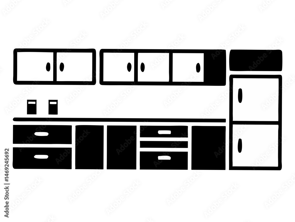 Minimalist refrigerator and tableline silhouette for modern kitchen or interior design Minimalist refrigerator and tableline silhouette for modern kitchen or interior design