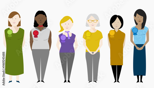 Diverse group of female politicians representing various political parties. Editable vector available.