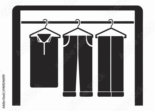 Silhouette of clothes hanging on a rail, suitable for clothing concepts or icons